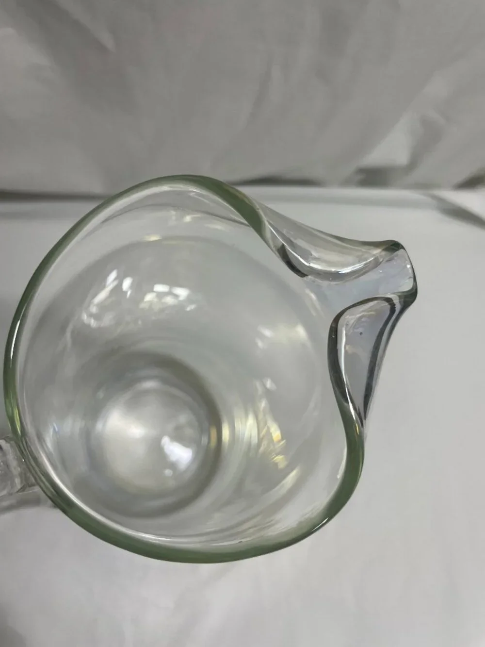 Iridescent Glass Water Pitcher Carafe Applied Handle Hand Blown Style 10